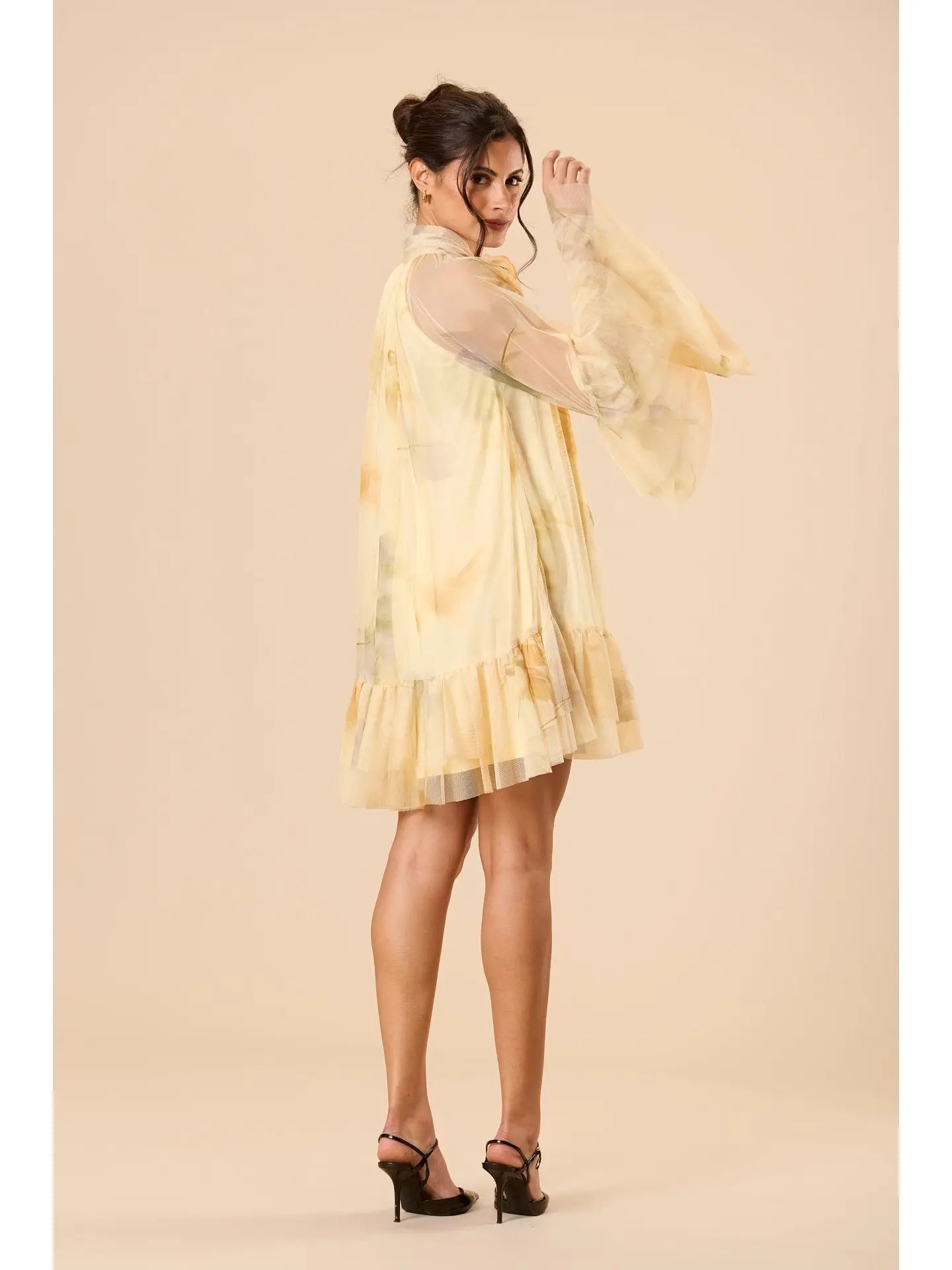 Sienna Tulle Mini Dress in Golden Petal Print