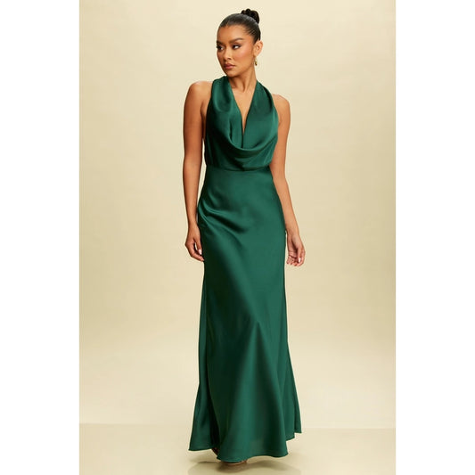 Robe longue dos nu en satin uni