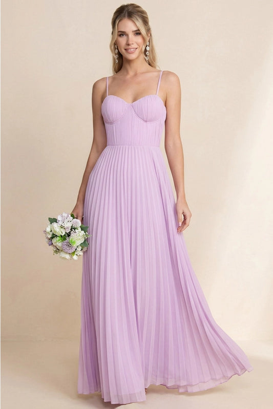 Sweetheart Pleated Chiffon Maxi Dress