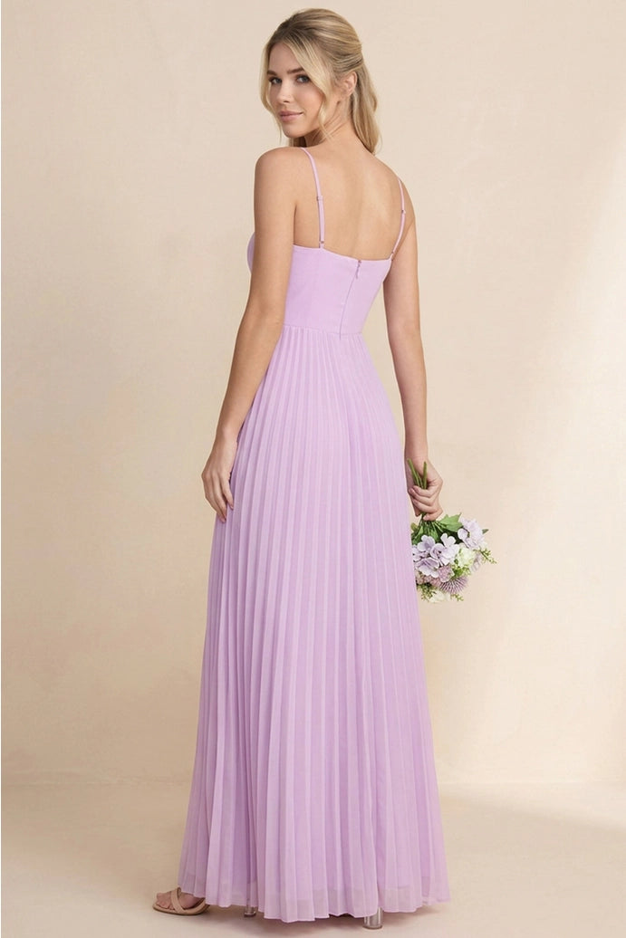 Sweetheart Pleated Chiffon Maxi Dress