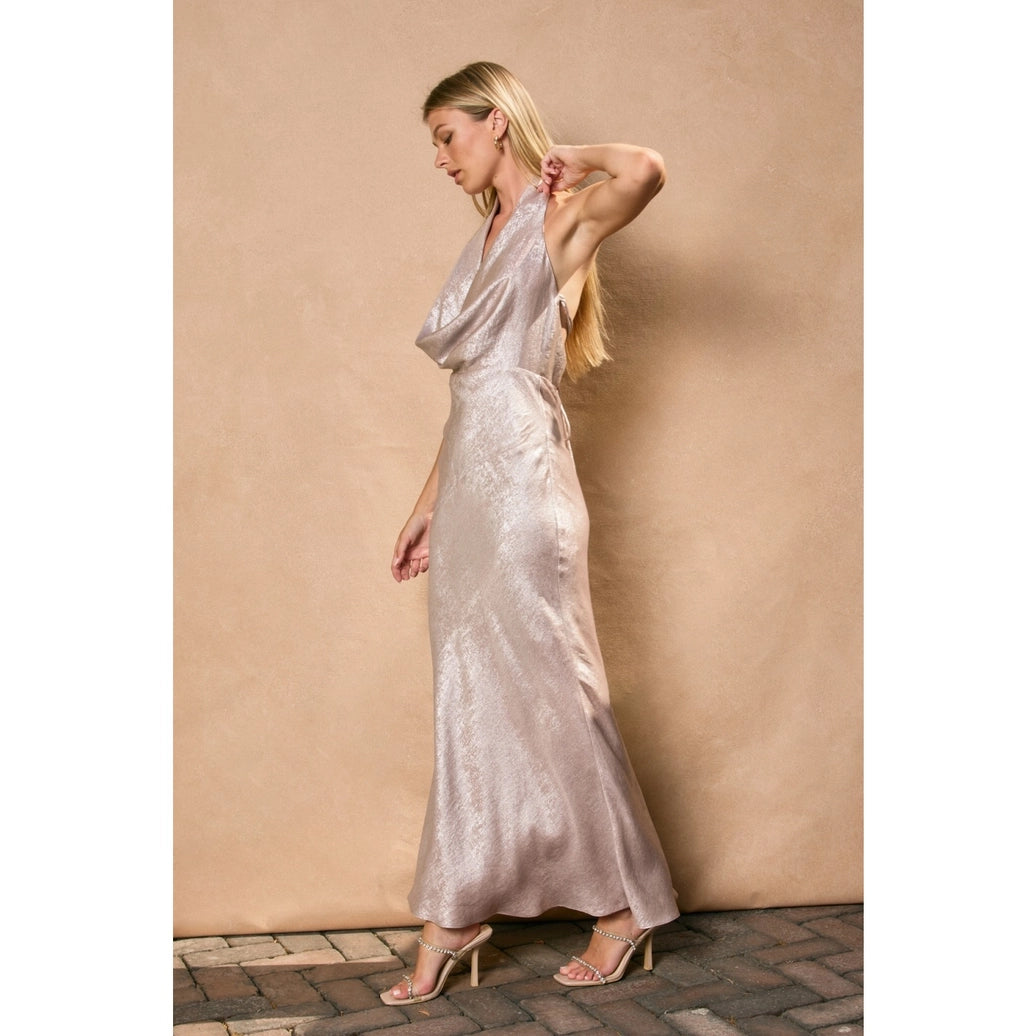 Too Precious Draped Halter Neck Maxi Dress