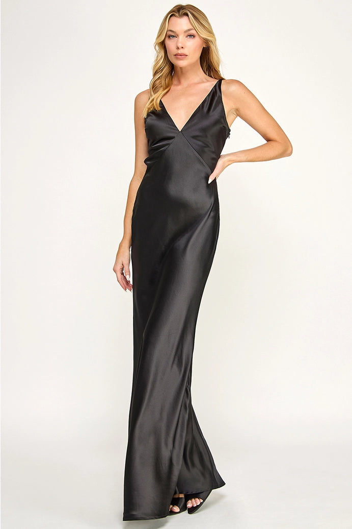 Satin Open-Back Maxi Dress