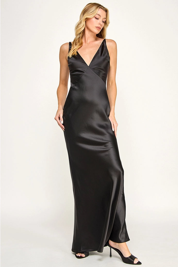 Satin Open-Back Maxi Dress