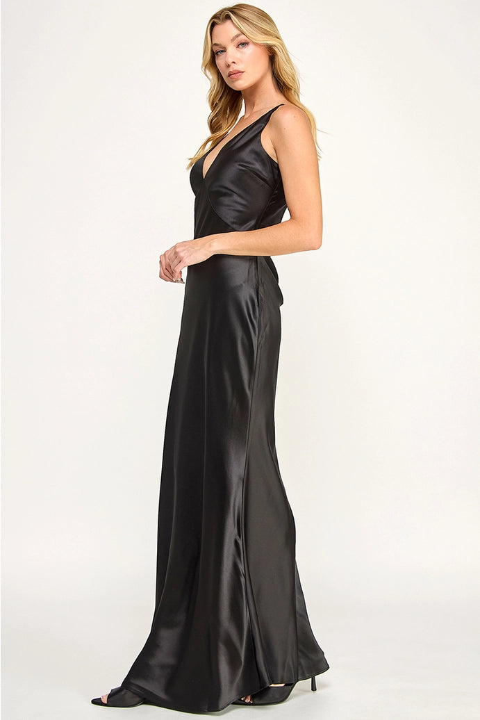 Satin Open-Back Maxi Dress