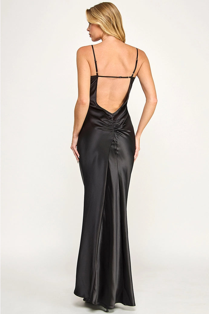 Satin Open-Back Maxi Dress