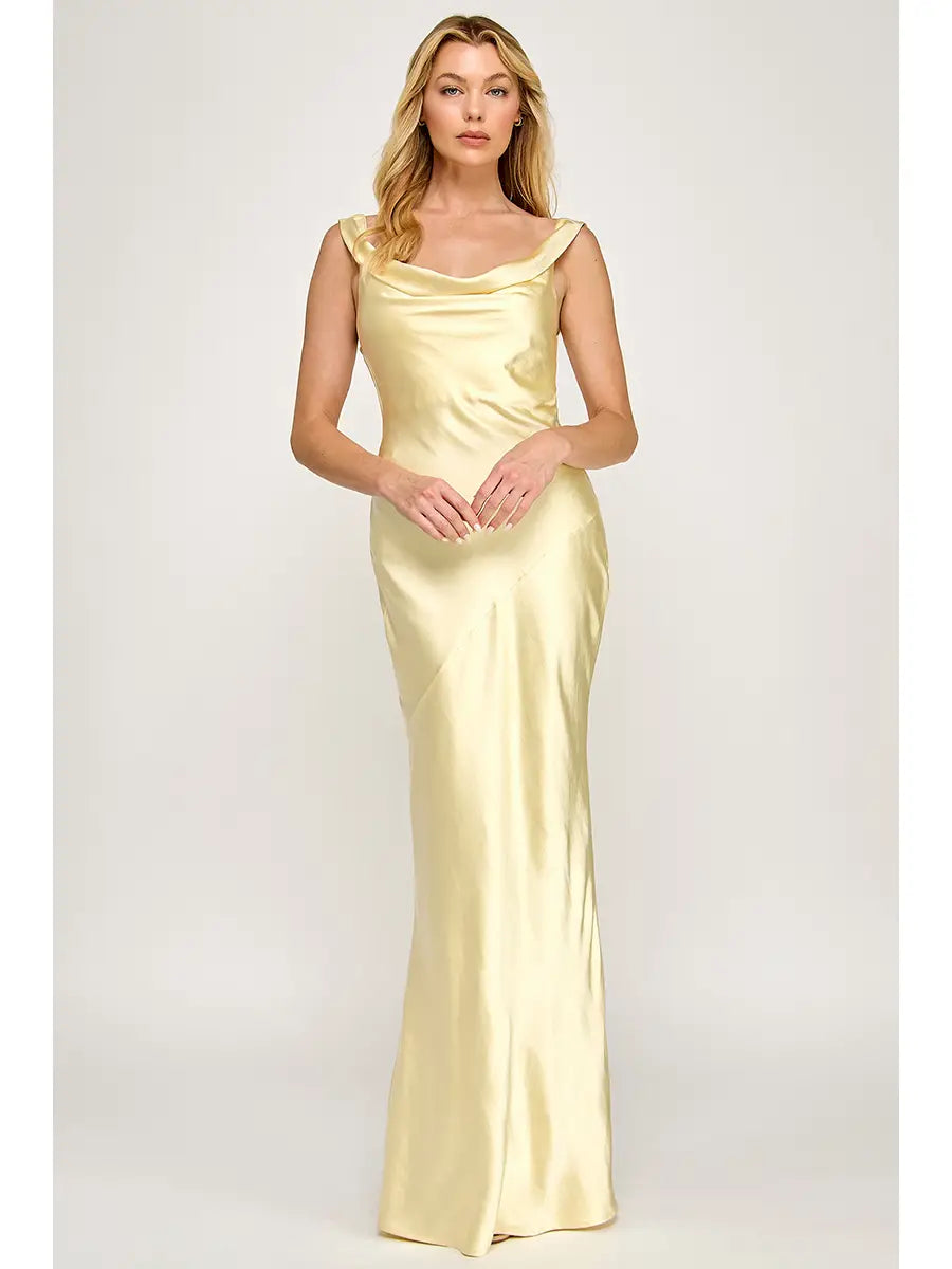 Cowl Neck Satin Maxi Dress