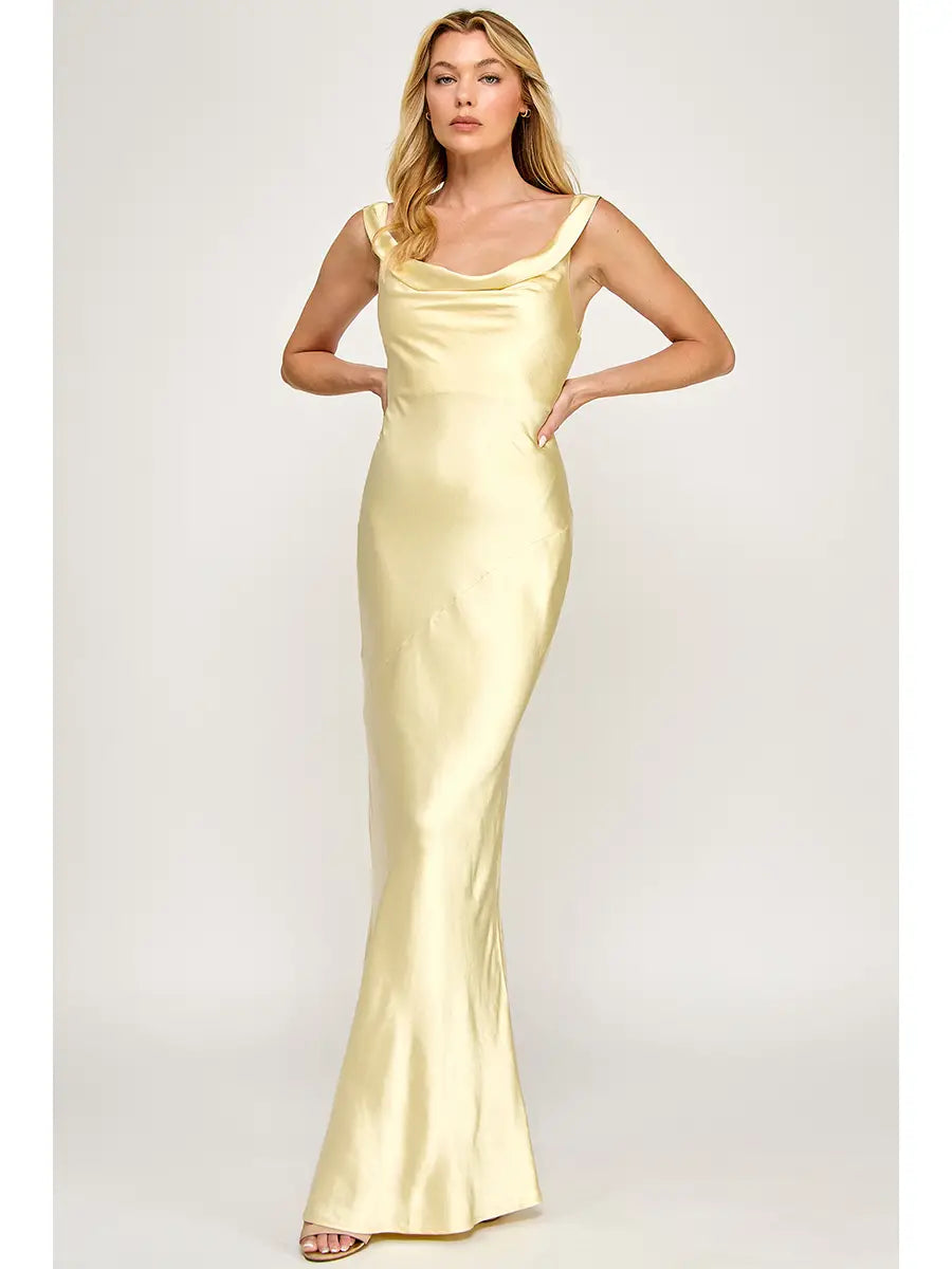 Cowl Neck Satin Maxi Dress