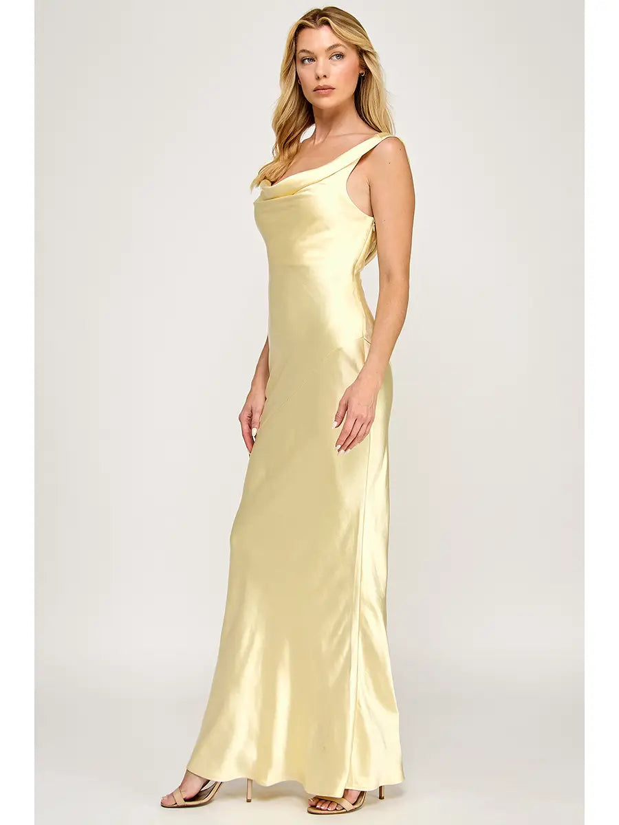 Cowl Neck Satin Maxi Dress