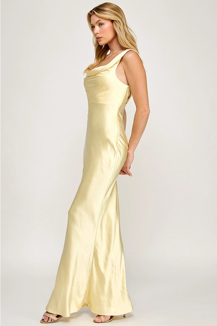 Cowl Neck Satin Maxi Dress