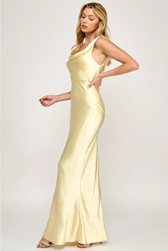 Cowl Neck Satin Maxi Dress