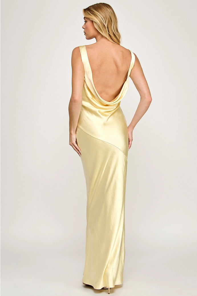 Cowl Neck Satin Maxi Dress
