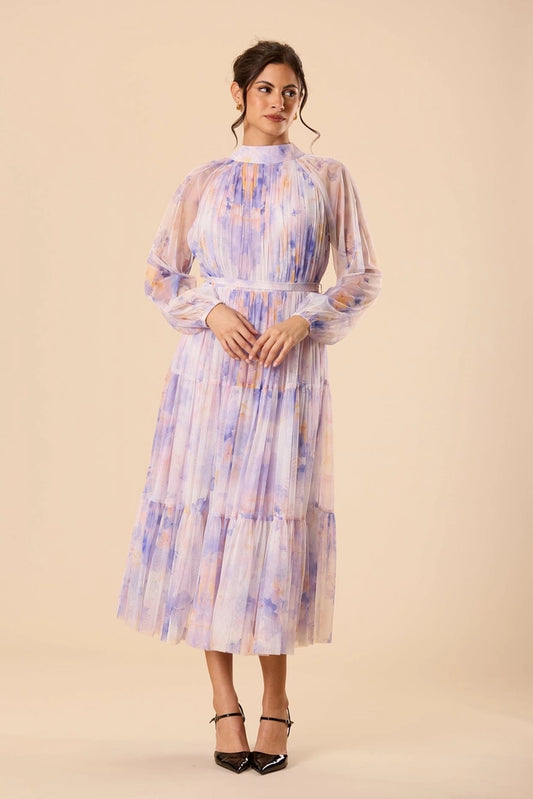 Violetta Tulle Midi Dress in Lavender Blossom