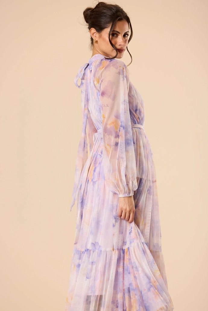 Violetta Tulle Midi Dress in Lavender Blossom