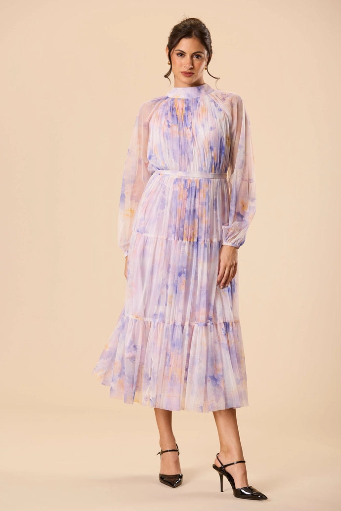 Violetta Tulle Midi Dress in Lavender Blossom