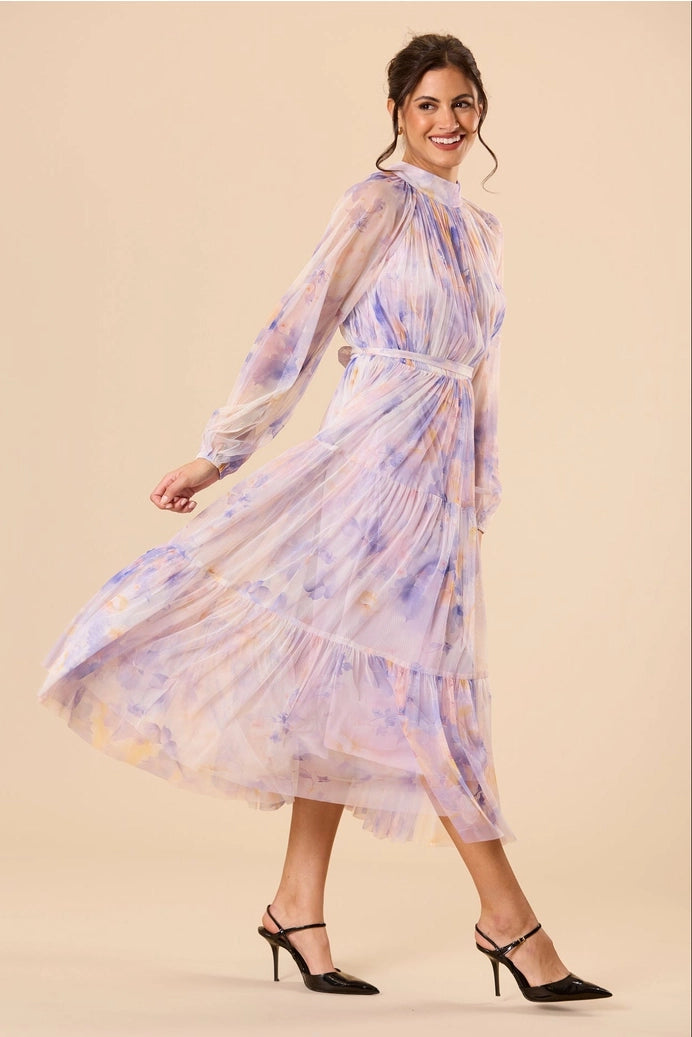 Violetta Tulle Midi Dress in Lavender Blossom