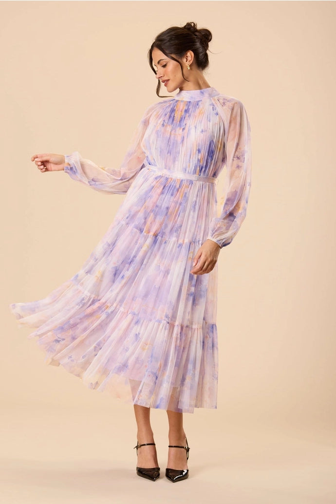 Violetta Tulle Midi Dress in Lavender Blossom