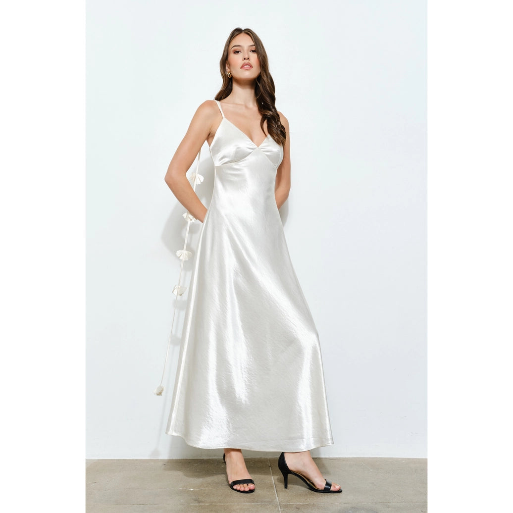 3D flower satin dress