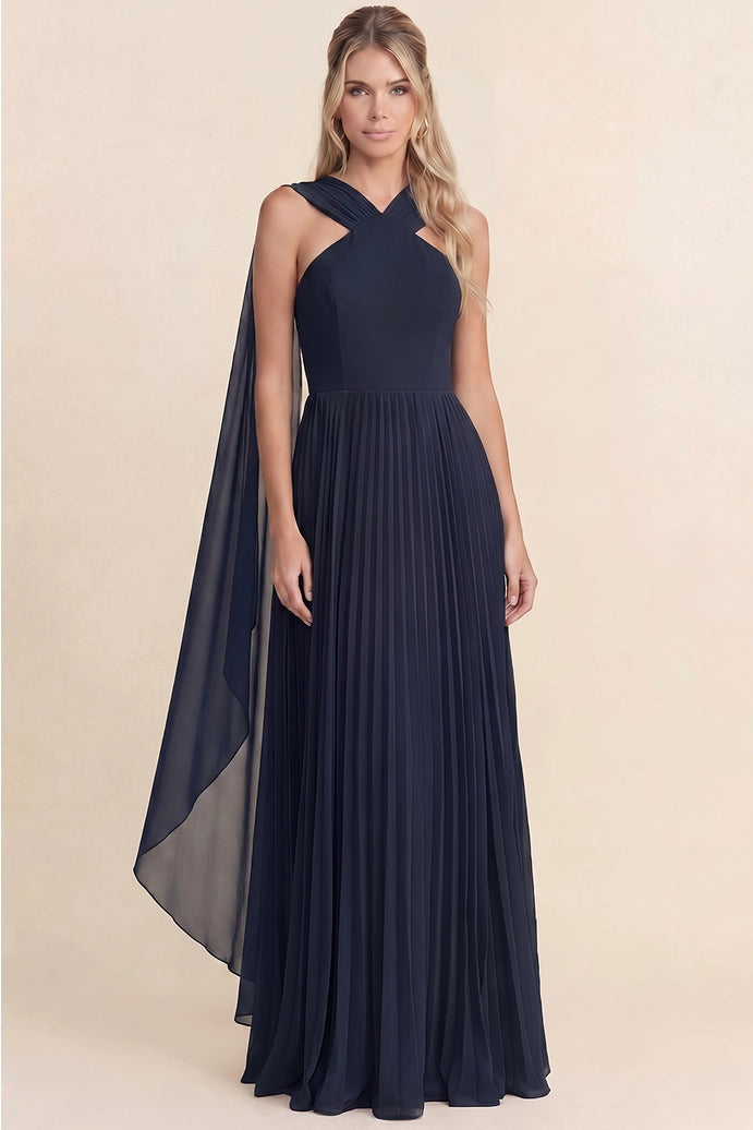 PLEATED DRAPED MAXI DRESS