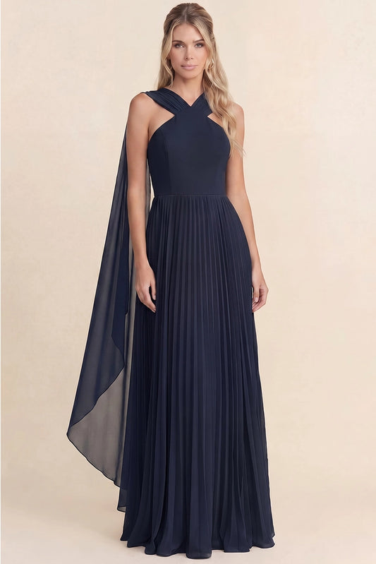 PLEATED DRAPED MAXI DRESS