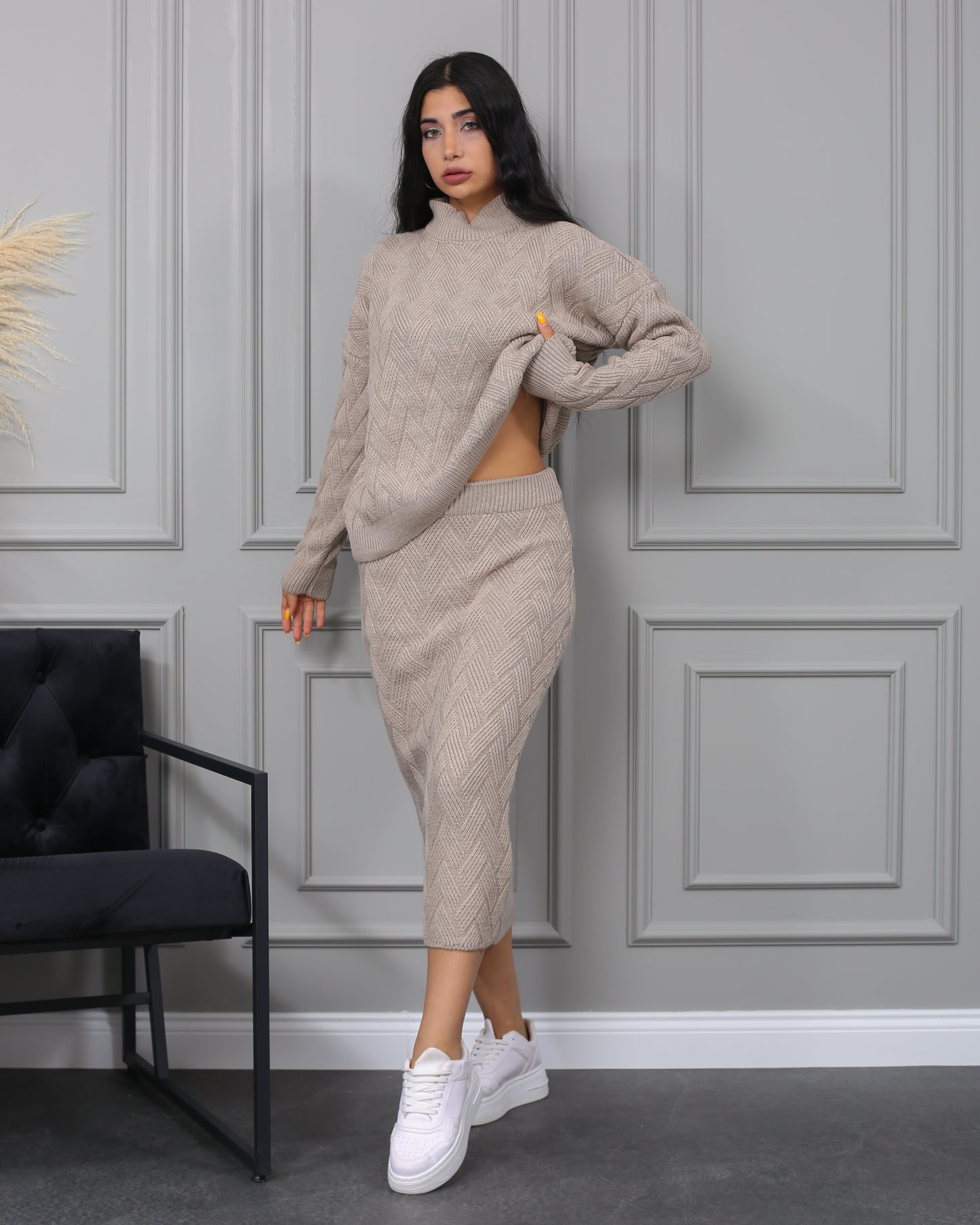 Panda skirted  knitwear mink  set image 3