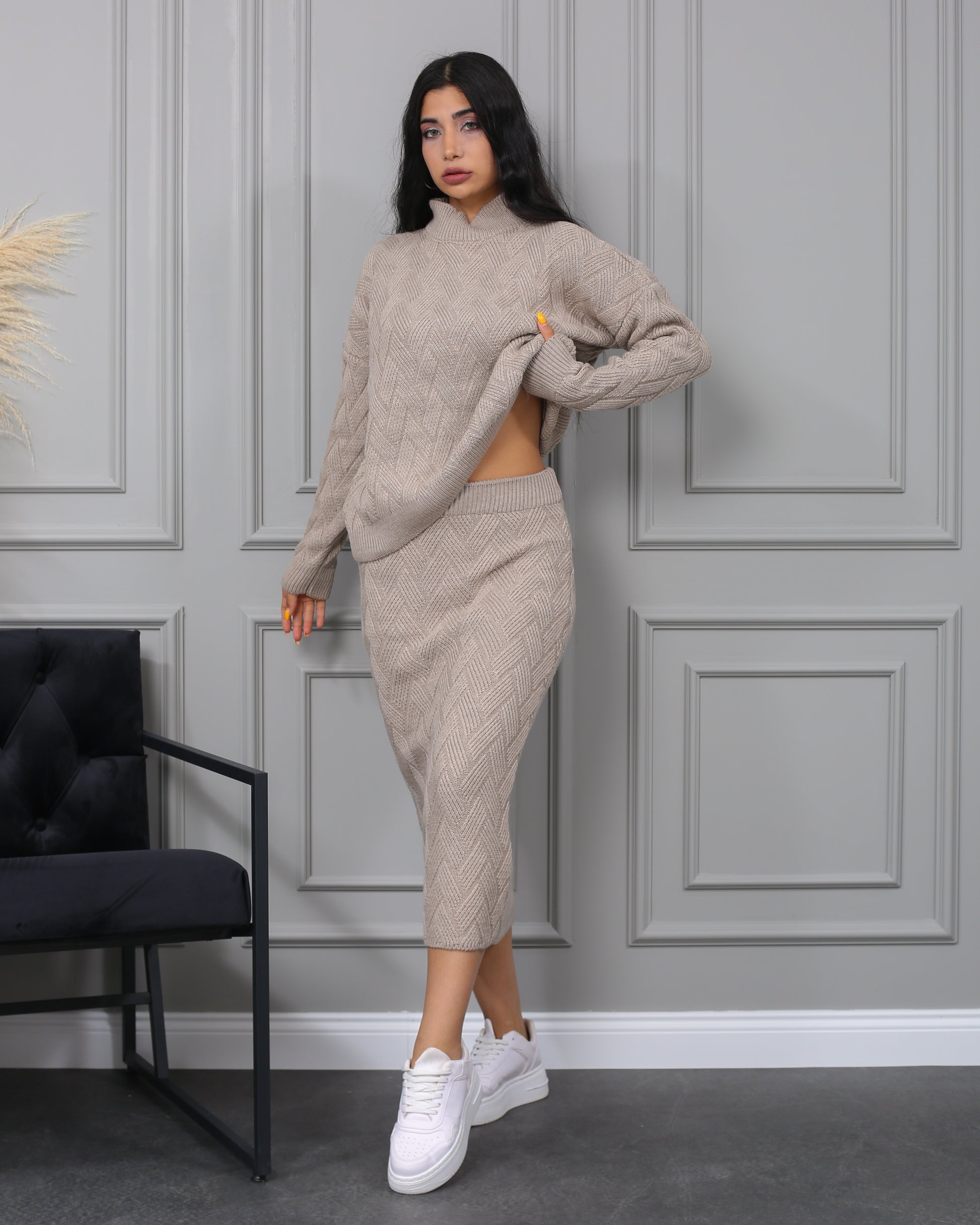 Panda skirted  knitwear mink  set image 3
