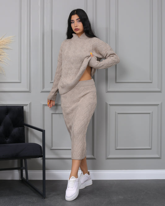 Panda skirted  knitwear mink  set image 3