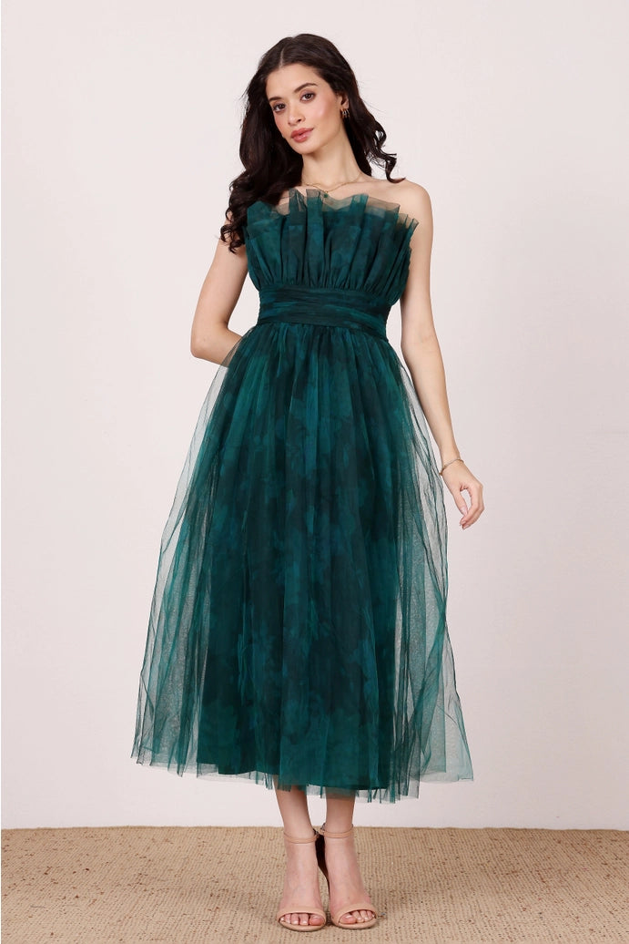 Nusrat tulle dress in jade green