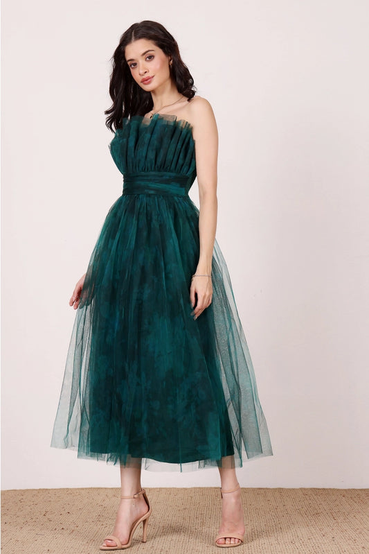 Nusrat tulle dress in jade green
