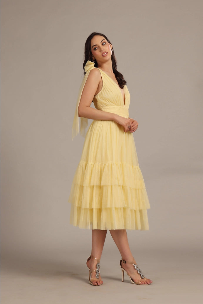 Bow shoulder Madison buttercup dress