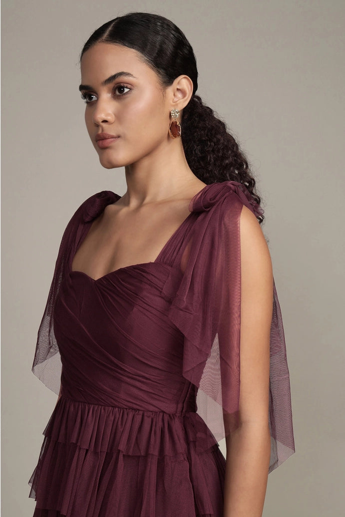 Ophelia tulle maxi dress/plum