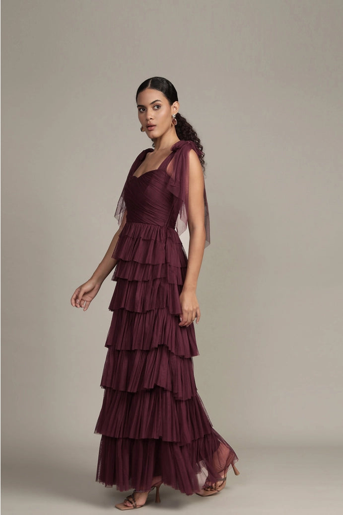 Ophelia tulle maxi dress/plum