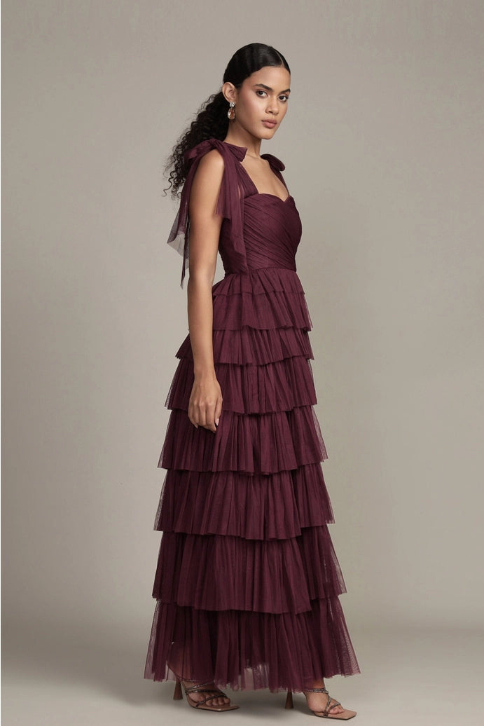 Ophelia tulle maxi dress/plum