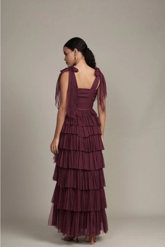 Ophelia tulle maxi dress/plum