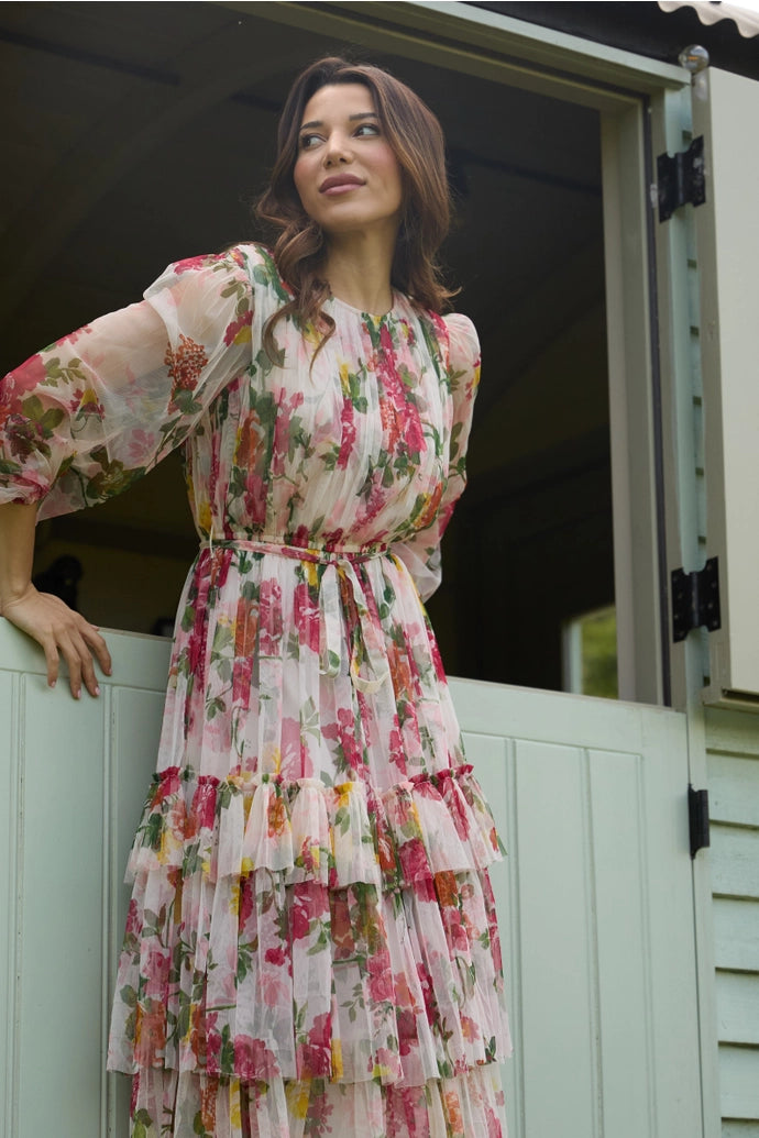 Rebecca cream floral tulle dress