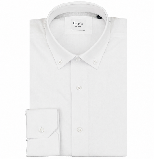 Chemise blanche boutonnée en lin mélangé — Bagutta