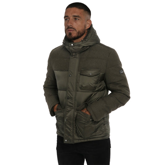 Doudoune verte en laine et tissu technique — Yes Zee